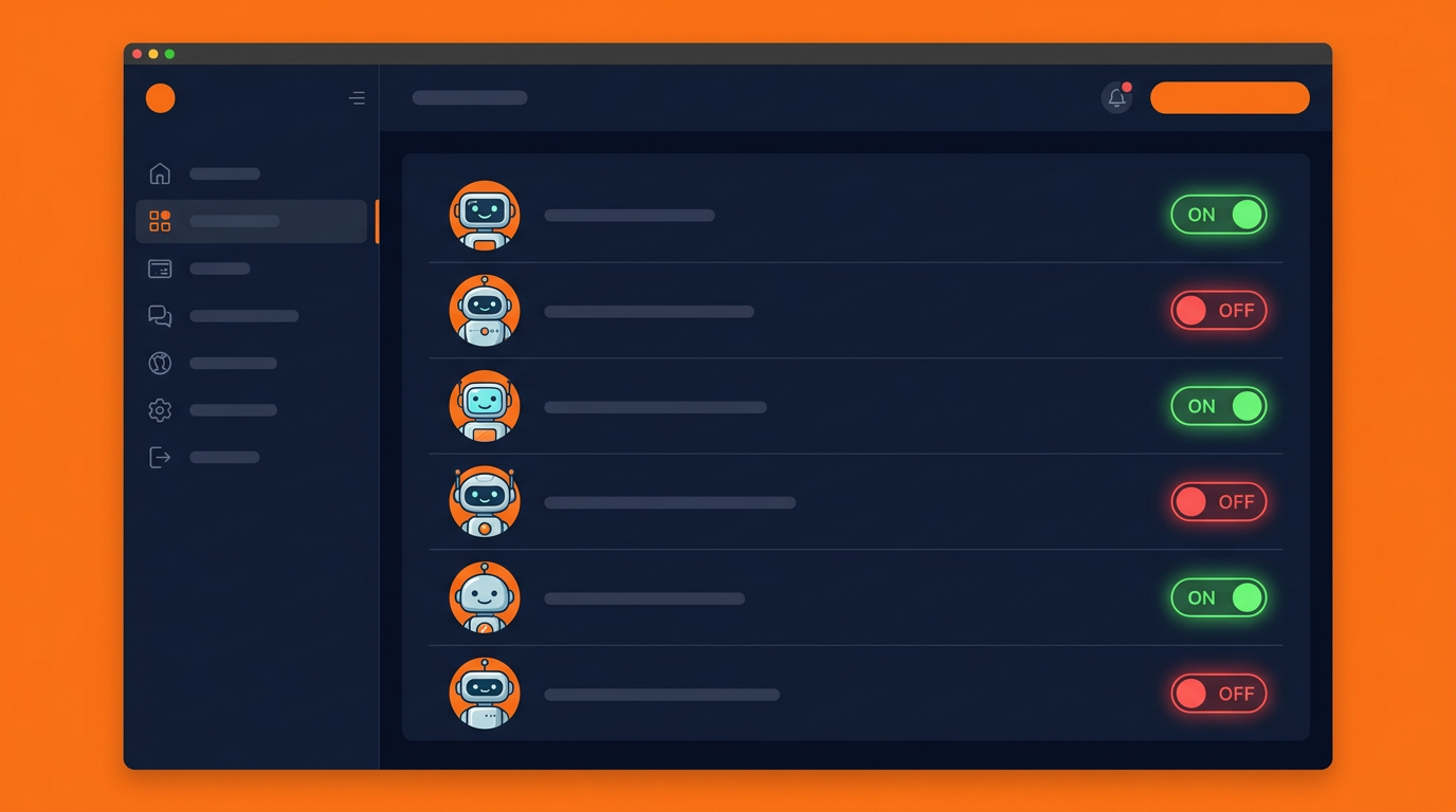 Dashboard showing selective AI bot access control with toggle switches