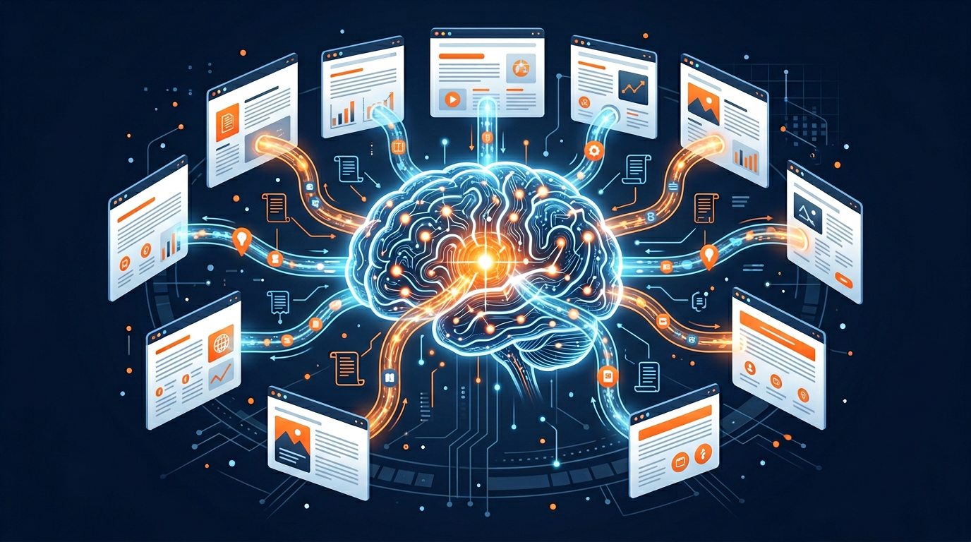 AI model pulling content from multiple websites into a generated summary answer