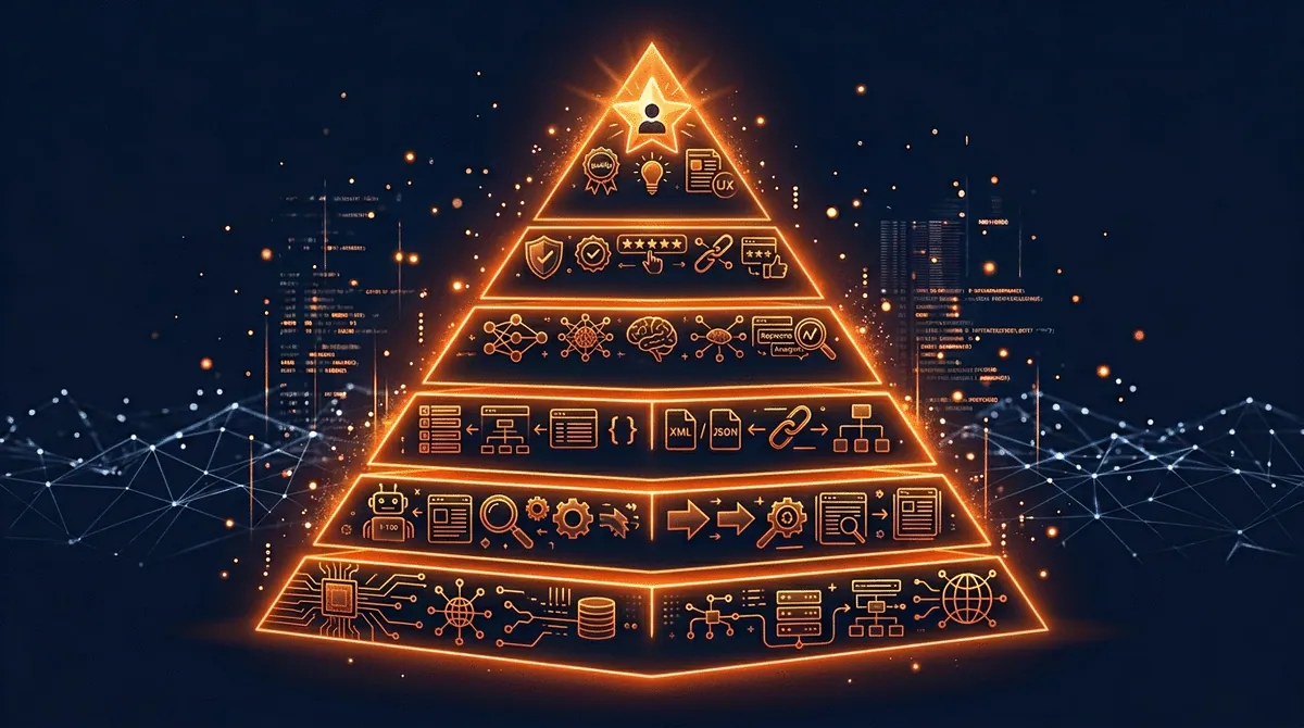 AI search optimization pyramid showing layers from technical foundation to content quality