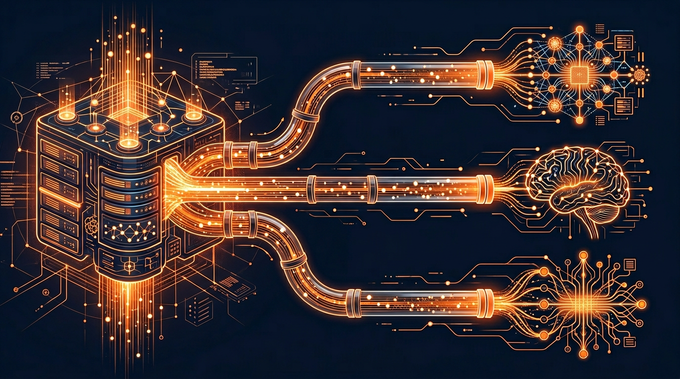 Data flowing from Common Crawl dataset into multiple AI model training pipelines