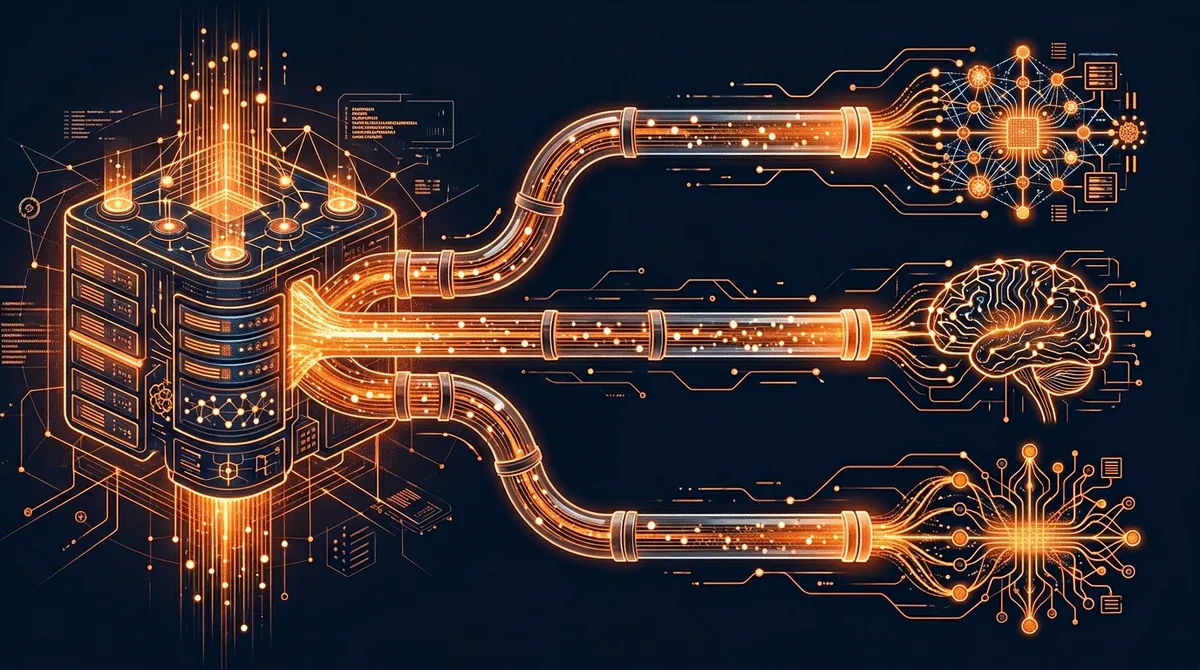 Data flowing from Common Crawl dataset into multiple AI model training pipelines