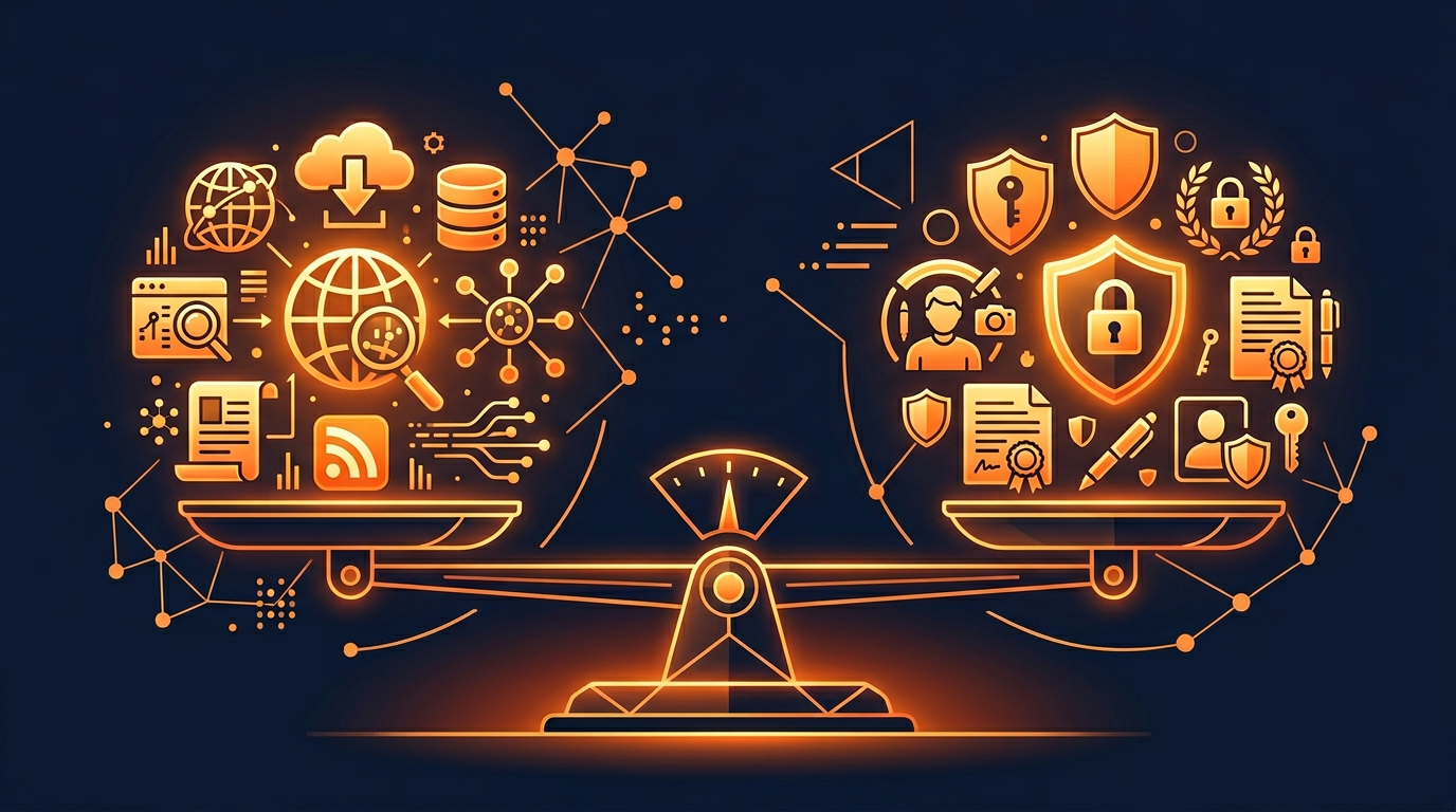 Scale balance weighing open data access against content creator rights