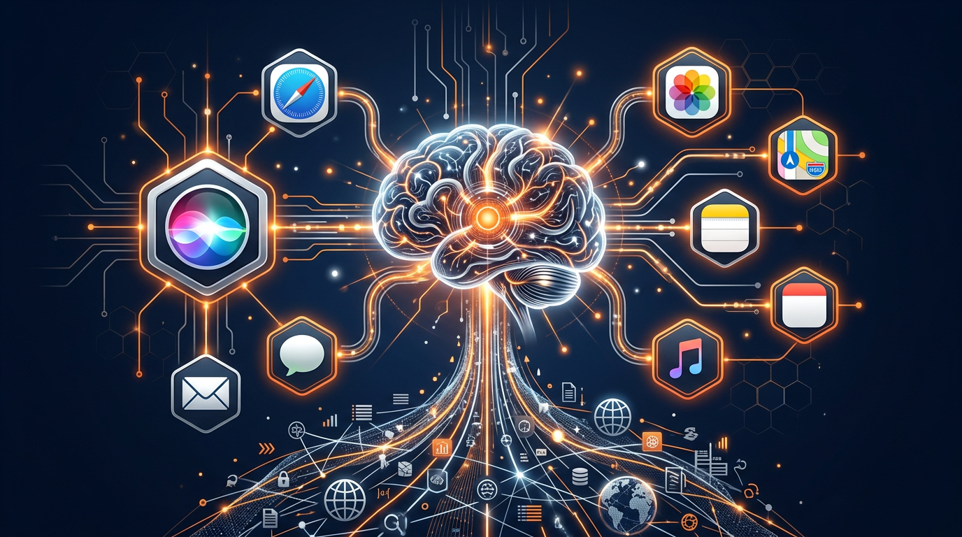 Apple Intelligence ecosystem showing how AI features connect to web data through Applebot-Extended