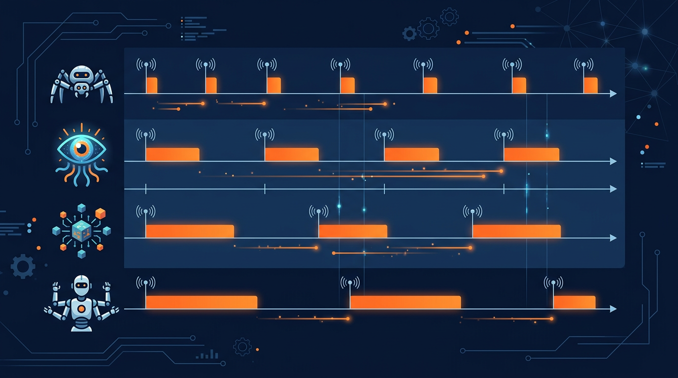 Configuration file showing crawl-delay directives with timing diagram for different AI bots