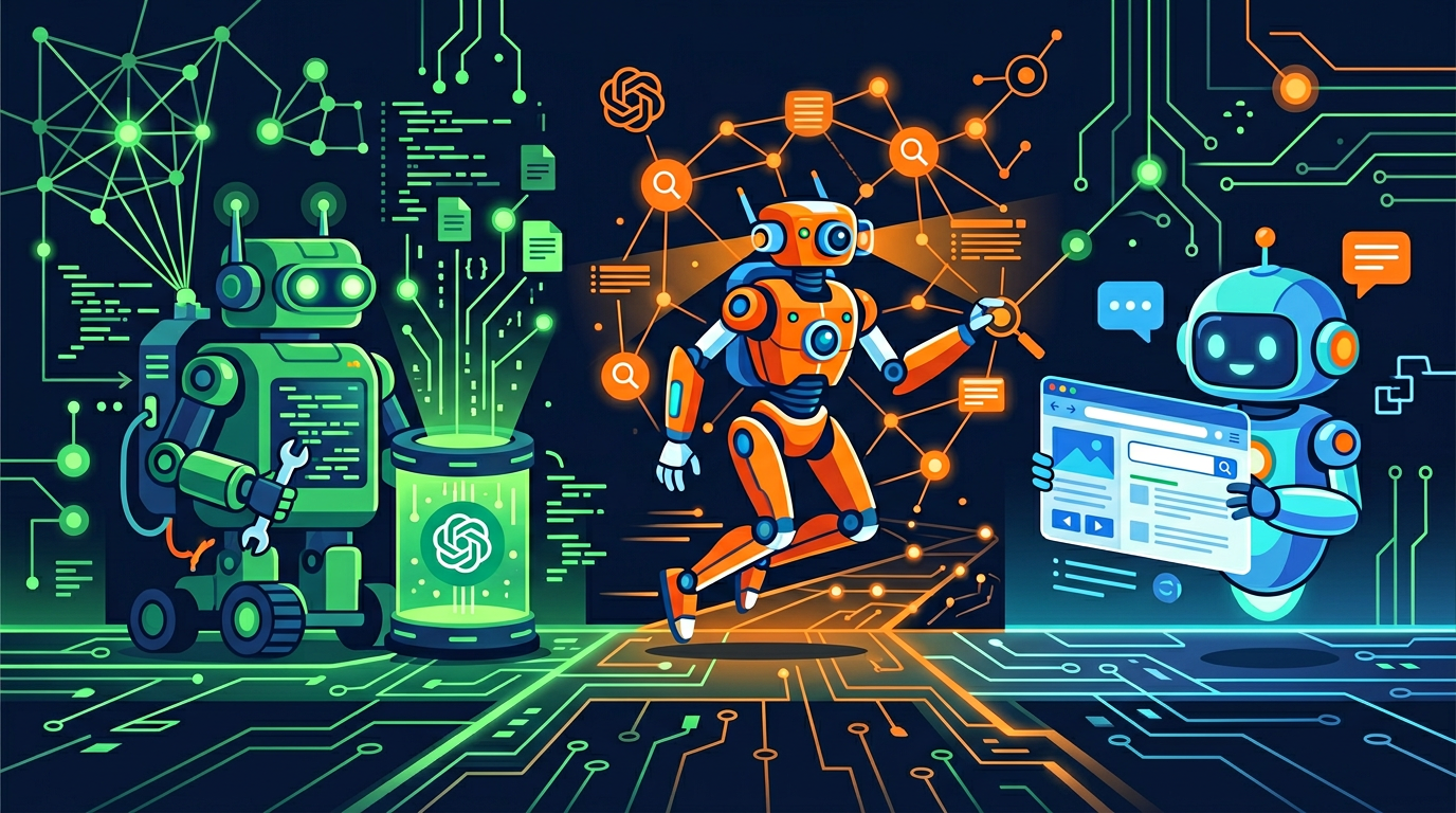 Three OpenAI robot crawlers with different roles: GPTBot for training, OAI-SearchBot for search, ChatGPT-User for browsing