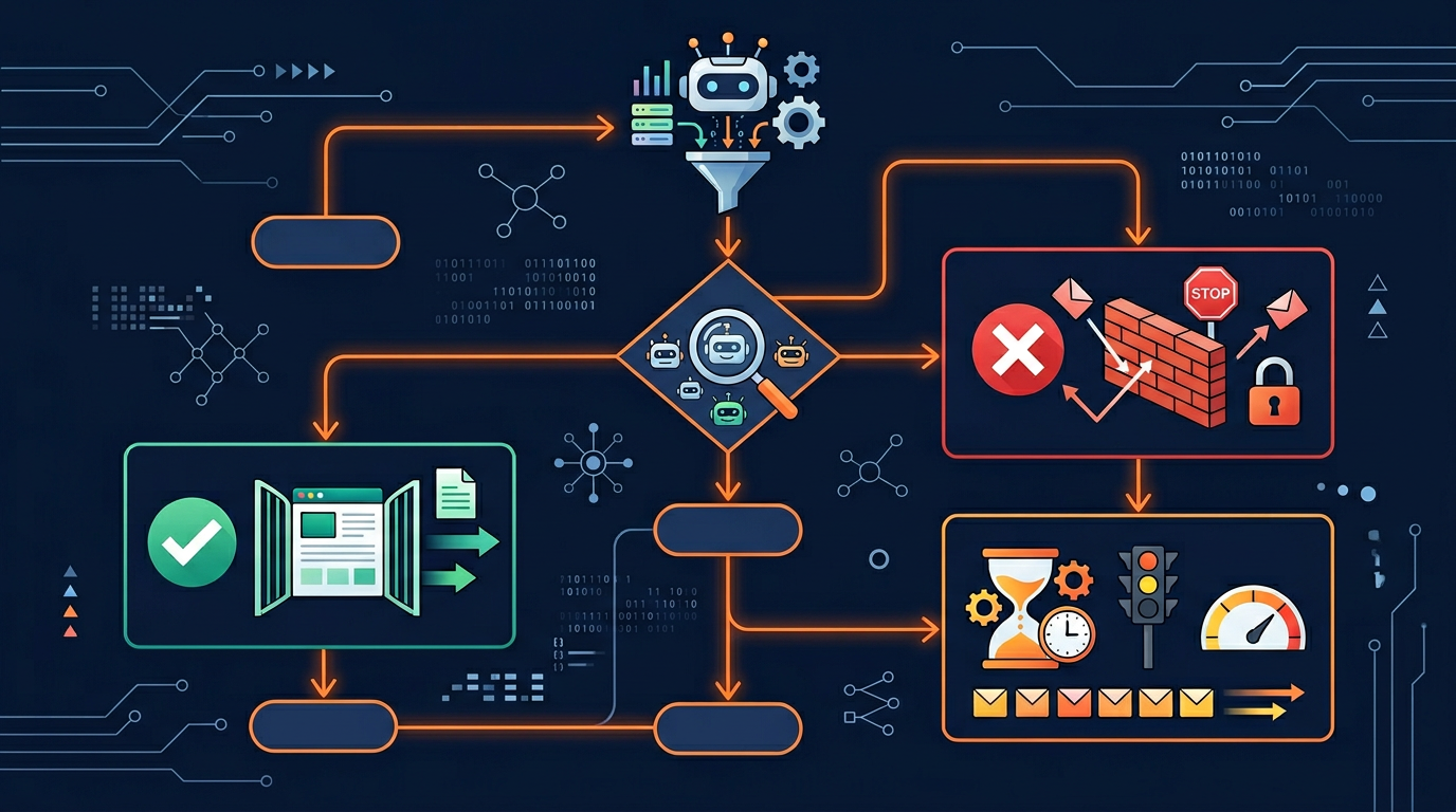 Website optimization strategy flowchart for AI crawler management with decision paths