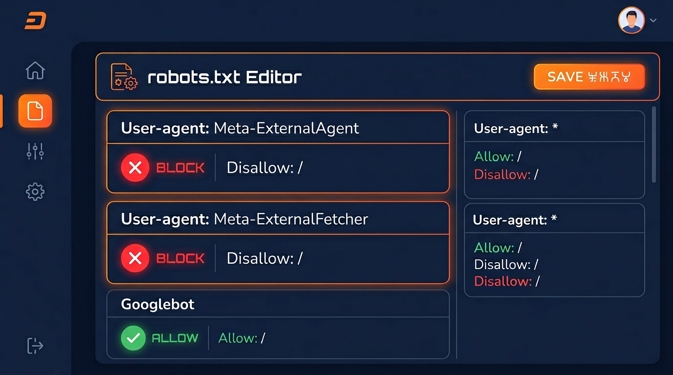 Robots.txt configuration with rules for Meta-ExternalAgent and Meta-ExternalFetcher