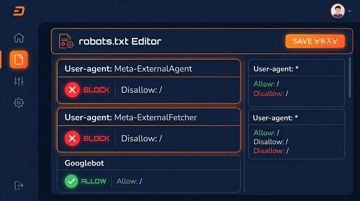 Robots.txt configuration with rules for Meta-ExternalAgent and Meta-ExternalFetcher