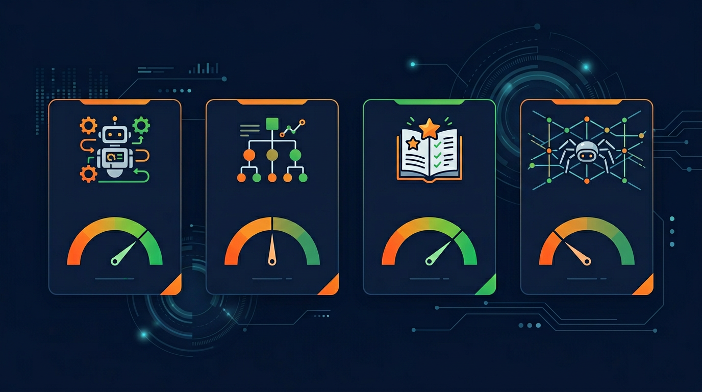 AI SEO scorecard dashboard with grades for robots.txt, schema, content quality, and crawl access