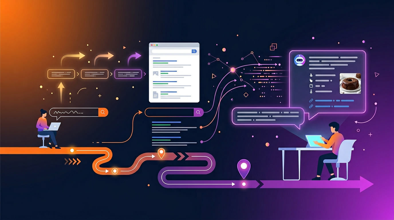 Evolution timeline from traditional search bar to AI-powered conversational search