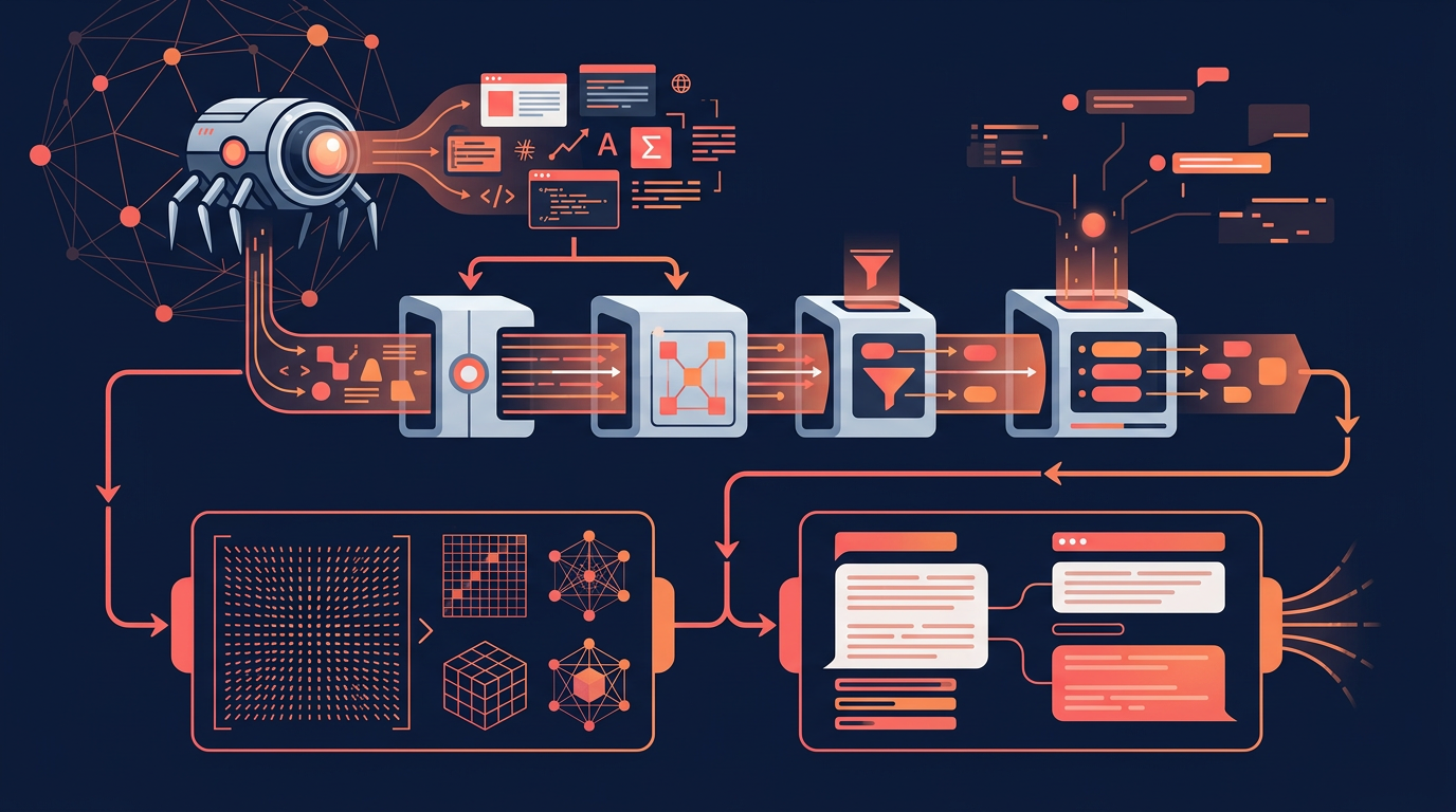 Cohere AI model architecture showing crawler feeding data into Command and Embed models