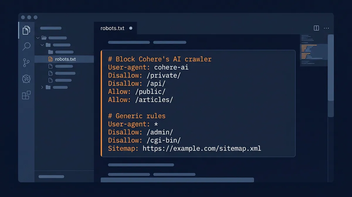 Robots.txt configuration for managing Cohere AI crawler with allow and disallow rules