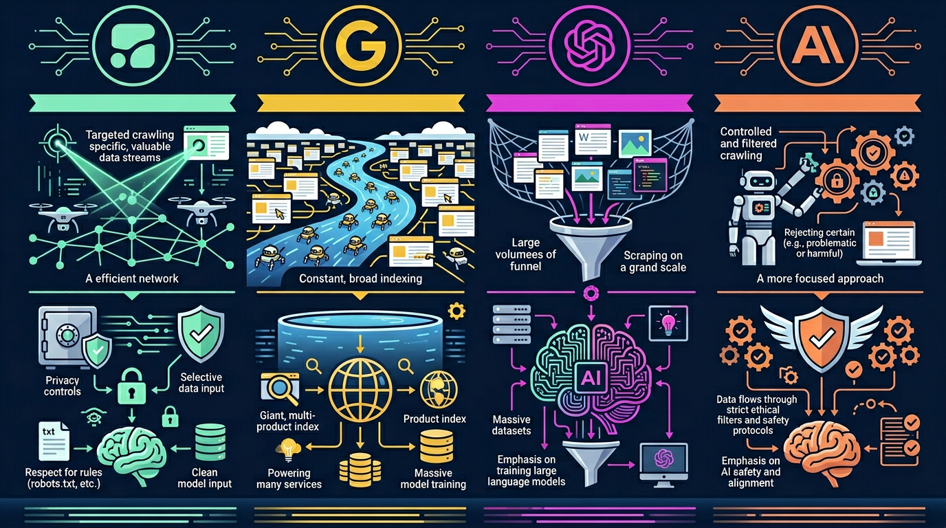 Comparison of enterprise AI crawlers from Cohere, Google, OpenAI, and Anthropic