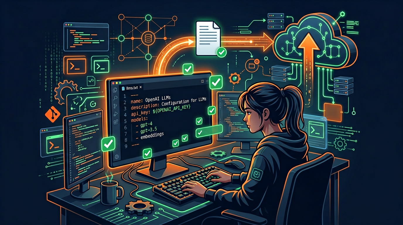 Developer creating an llms.txt file in a code editor