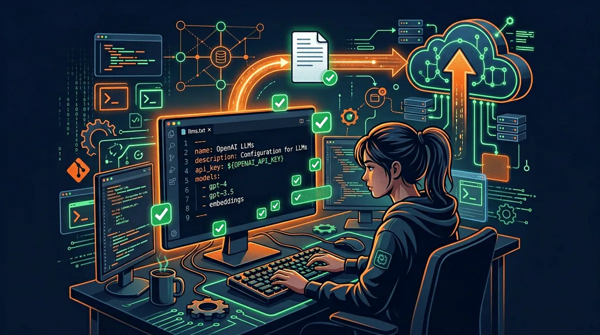 Developer creating an llms.txt file in a code editor