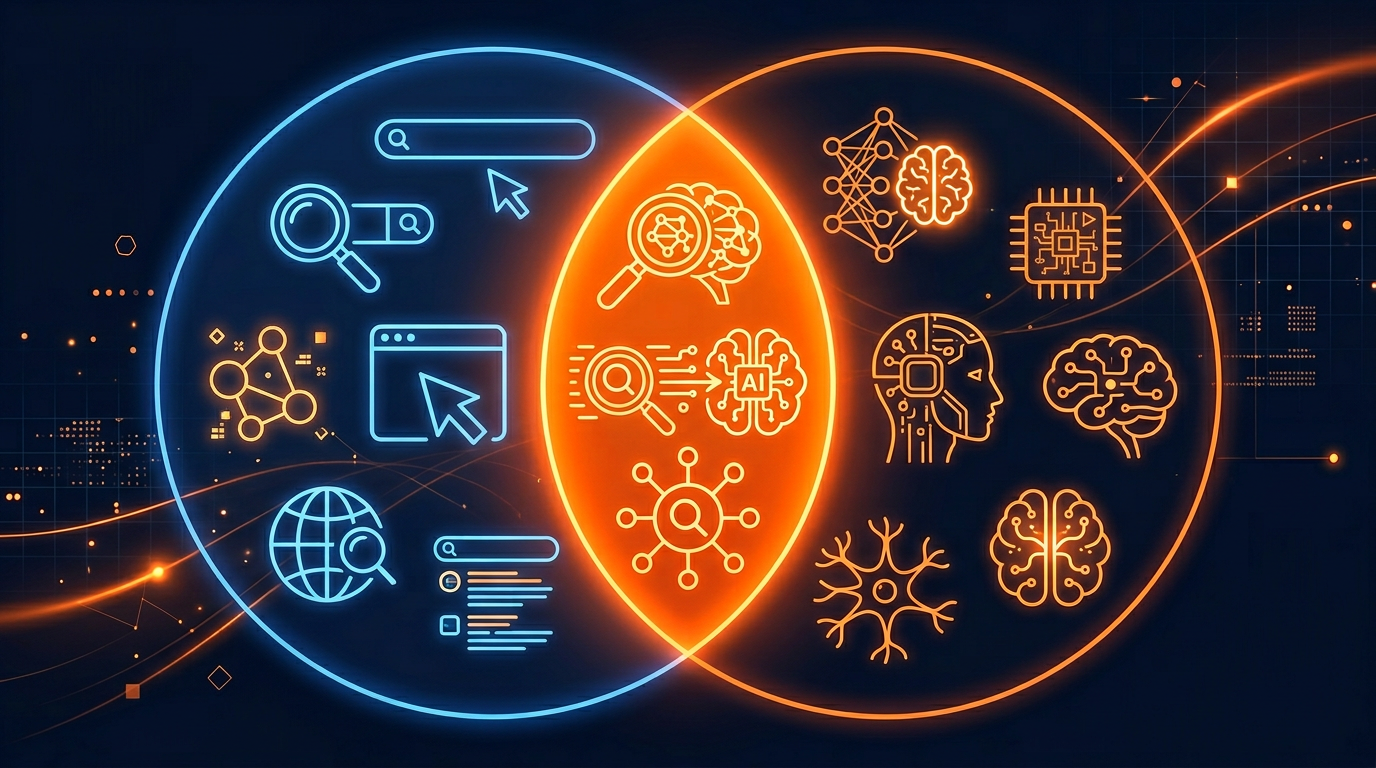 Venn diagram showing overlap between traditional SEO and AI SEO strategies