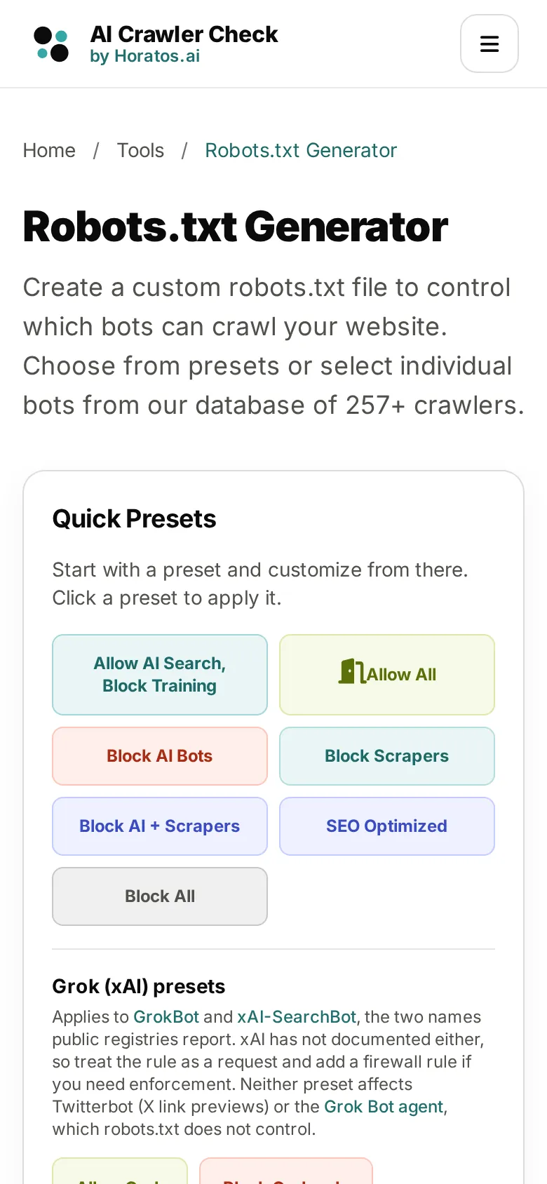 Before, v6.2: the v6.2 robots.txt generator on a phone