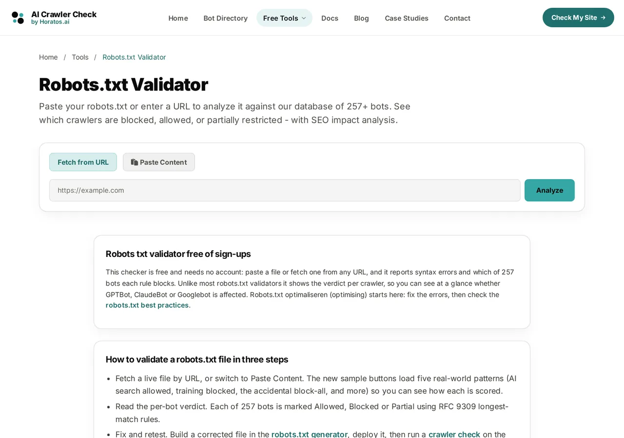Before, v6.2: the v6.2 robots.txt validator with a plain heading